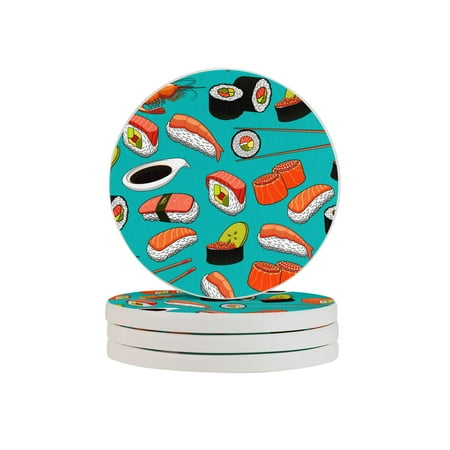 

Circular Drink Coasters Set Seafood Sushi Prawn Wasabi Japanese Beautiful Home Decor Diatomite Heat-Resistant Diatomite Protect Table Countertop