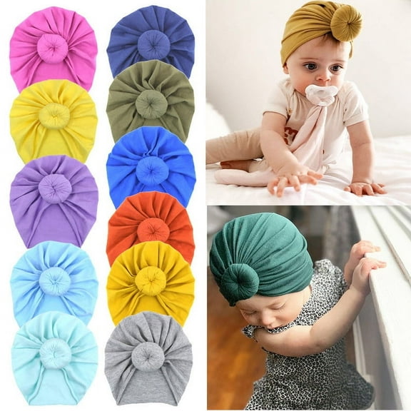 Vorkoi Baby Hats Newborn Baby Turban Baby Girls Hospital Hat Infant Toddler Kid Hat Big Hair Bow Top Knot Head Wrap