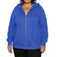 thumbnail image 2 of Domzest Plus Size Womens Sweatshirt Full-Zip Long Sleeve 3X-5X Hooded Winter Lightweight Fat Fleece Drawstring Oversize Sweater Casual with Pocket Jackets Dark Blue M-Mid, 2 of 6