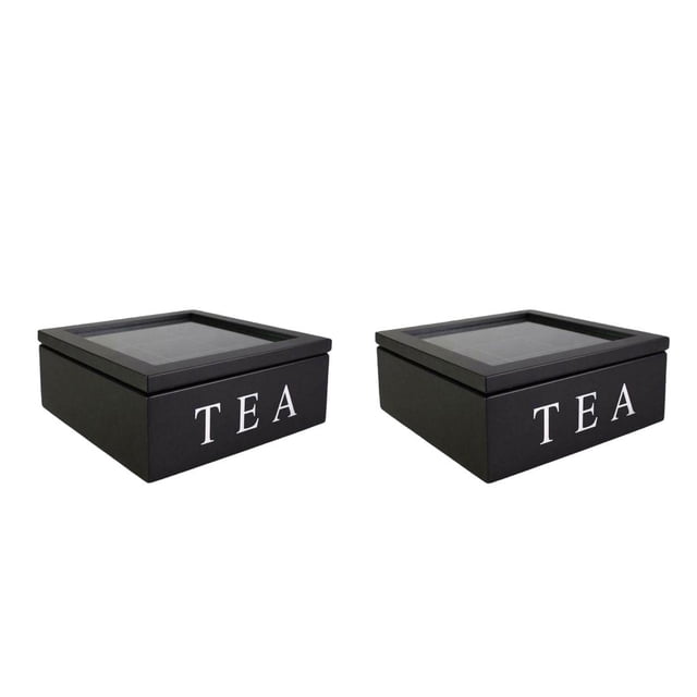 2x Caja de Bolsitas de Té Tapa, 9 Compartimentos, Soporte para Bolsitas de Té Apilable, Armarios de Cocina, Caja de Té de , Almacenami