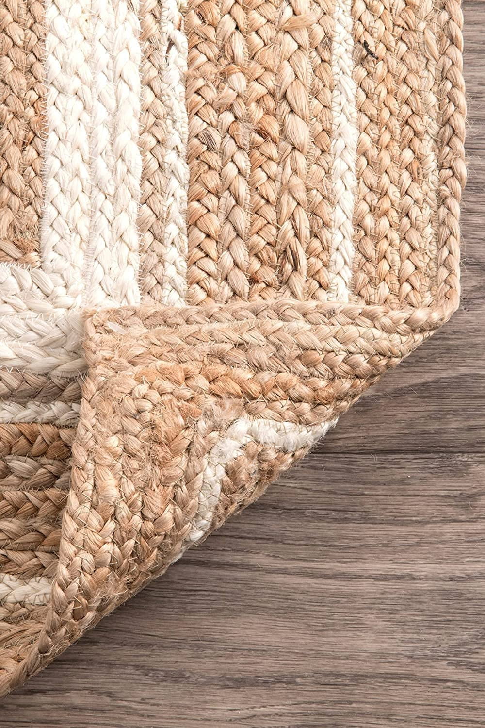 Avgari Creation White Border Natural Jute Beige Hand Braided Pattern Area Rug Carpet-10"Sq Feet (120 inch)