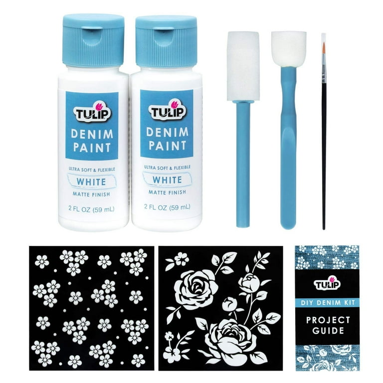 Tulip DIY Denim Paint and Stencil Kit, 8 Pieces for Customizing