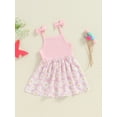 thumbnail image 6 of Yunliwuli Little Girl Cami Dress A-Line Bow Daisy Print Square Neck Spaghetti Strap Ribbed Dress for Summer, 6 of 10