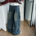 thumbnail image 5 of CPNG Teen Girls Solid Color Baggy Leg Wide Leg Cargo Denim Pants Trendy Loose Casual Denim High Waist Cargo Jeans(Light Blue,15-16 Years), 5 of 7