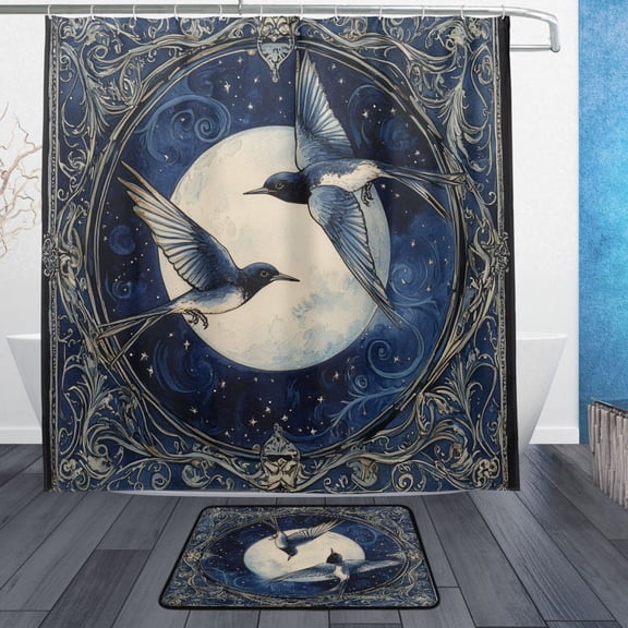 BZSMCE Shower Curtain and Bath Accessory Set,Flight under The Moon Pattern