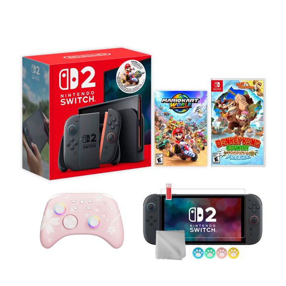 Nintendo Switch 2 Mario Kart World Bundle 256GB 7.9-Inch 1080P Screen, Joy-Con 2 with Mouse Sensor, Dock, with Donkey Kong Country And Mytrix Wireless Pro Controller & Accessories
