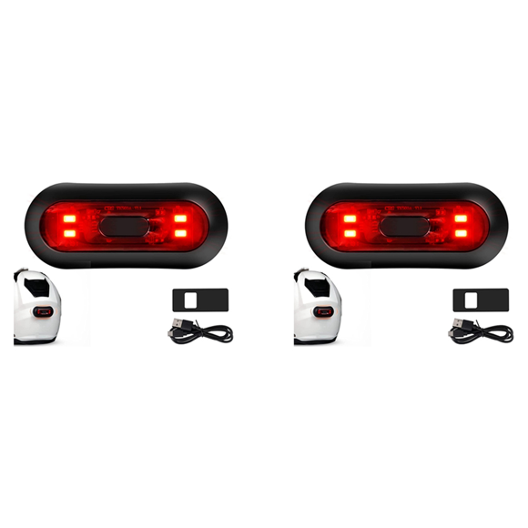 2X LED Helmet Light,Motorcycle Helmet Brake Light Rechargeable Bike Rear Red Safety Warning Light for Night Riding,2 x Bicycle Light 2 x Usb Cable 2 x Adhesive,Black