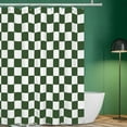 thumbnail image 2 of Aesthetic Checkerboard Grid Pattern Shower Curtain, White Olive Green Modern Shower Curtain Sets Decoration 71x84 Inch with plastic hooks, 2 of 6