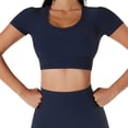 thumbnail image 1 of Conjuntos de entrenamiento acanalados para mujer, Top corto de manga corta de 2 piezas, secado rápido para correr, correr, Fitness, Yoga, azul M, 1 of 6