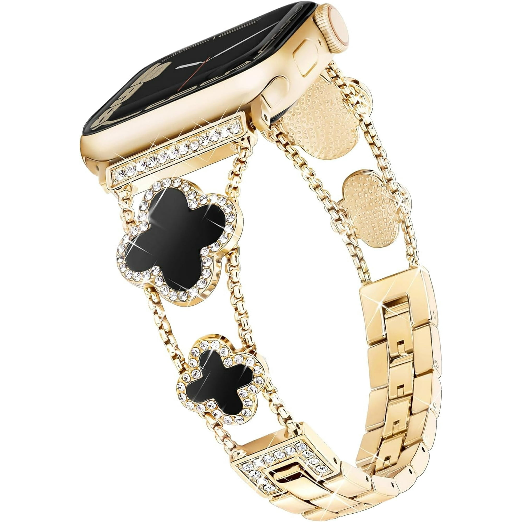 XIHAMA Clover Band for Apple Watch Band 46mm 45mm 44mm 42mm 49mm, Lightweight for Women, Easy Adjustable Bracelet, Shiny Diamond Metal Strap for iWatch Series 10 9 8 7 6 5 4 3 2 1 SE Ultra