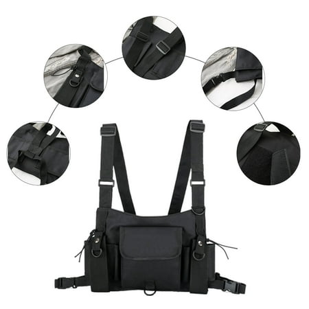 

Tiitstoy Radio Chest Bag Universal Hands Free Radio Front Bag Hip Hop Bag Chest Vest Bag Sling Bag Two-way Radio Walkie Talkie Vest Black