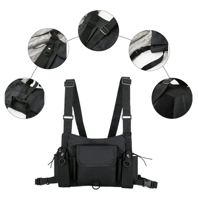 Bolsa de pecho para radio bidireccional | Chaleco táctico ajustable con múltiples bolsillos para senderismo, trabajo y actividades al aire libre | Bandolera de nailon para hombre y mujer