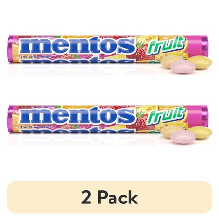 (2 pack) Mentos Chewy Mint Candy Roll, Assorted Fruit, Regular Size, Peanut Free, 1.32 oz