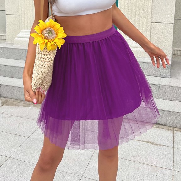 Kcocoo Tulle Skirts For Women Short Adult Tutu Layered Short Prom Party Mini Skirt Polyester Spandex Purple S