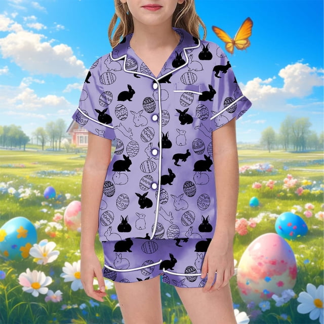 WEAIXIMIUNG Children's Easter DIY Hand Painted Home Outfit Set With Colorful Pajamas Girls Can Play And Wear It Daily 130