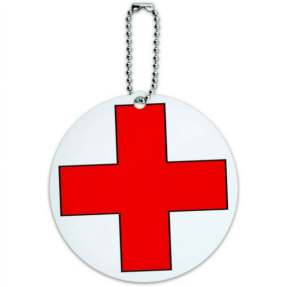 Red Cross Round Luggage ID Tag Card for Suitcase or Carry-On