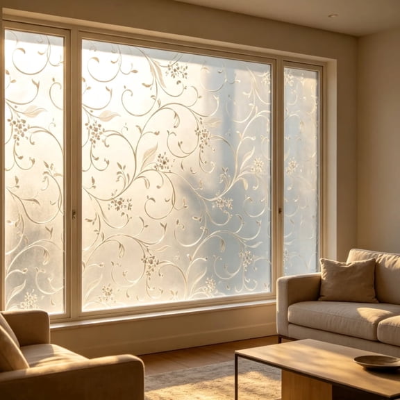 17.7 Inch X 6.5 Feet,Vine, Privacy Window Film,Blackout Window Clings,Frosted Glass Window Film,Non-Adhesive Window Tint,Anti UV Herringbone Window Sticker for Home Kitchen Bathroom Office