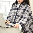 thumbnail image 4 of AUQ Poncho Classic Plaid Pattern Shawl Wraps for Women Premium Polyester Shawl,Style1Blue, 4 of 4