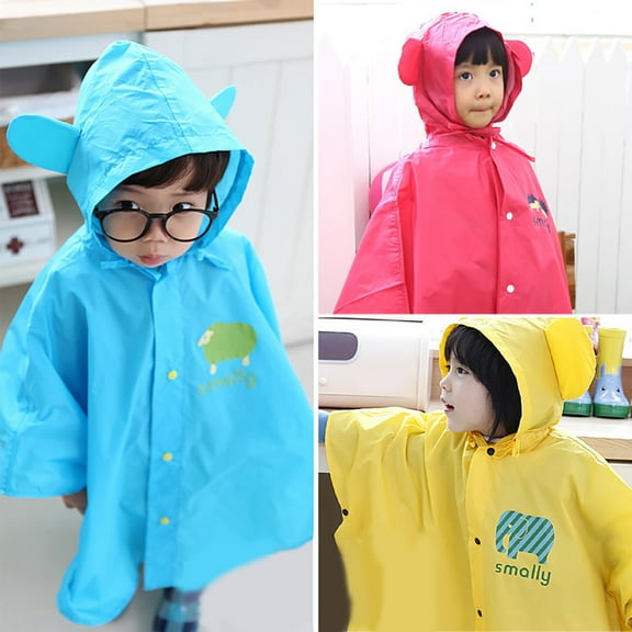 Windfall Kids Cute Raincoat Waterproof Rain Poncho Jacket Coat for Girls Boys 1-8 Years Cute Big Ear Waterproof Button Closure Kid Raincoat Children Rain Cape