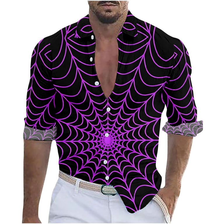 DroolingDog Habit Shirts for Men Casual Long Sleeve Turndown Collar Printed  Purple Shirt Blouse 