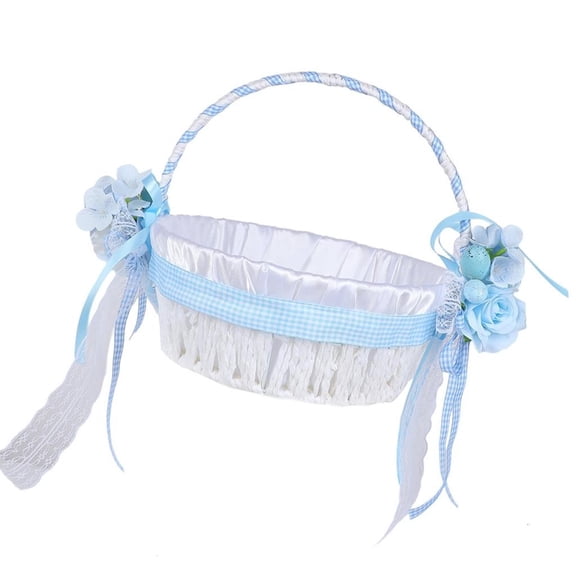 MOMOJIA Elegant Blue/Pink Floral Woven Basket Handmade Party Home Wedding Decoration