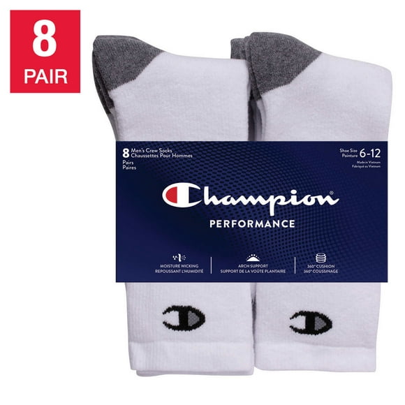 Champion Men's Sock, 8-pairs (White)