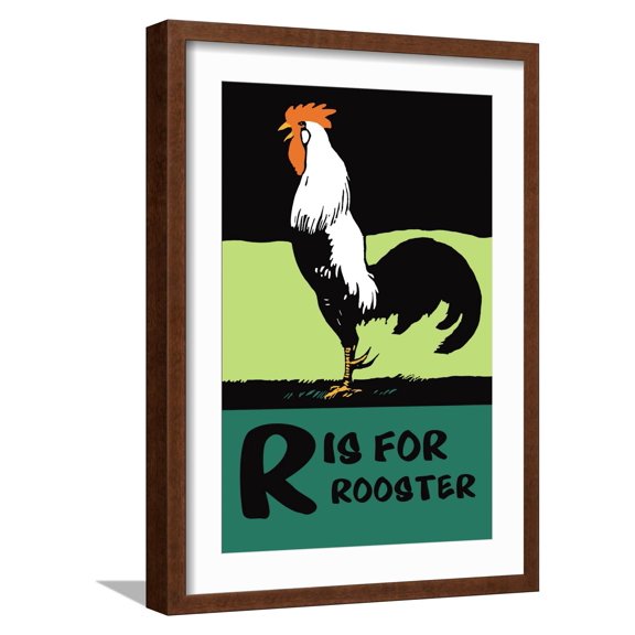 Art.com R is for Rooster Art Print by Charles Buckles Falls, Brown Frame Wall Art, 17" x 23"