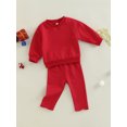 thumbnail image 4 of 2 Pieces Infant Baby Suit Set 6M 12M 18M 24M 3Y  Solid Color Round Neck Long Sleeve Pullover+ Long Casual Pants for Girls Boys, 4 of 10