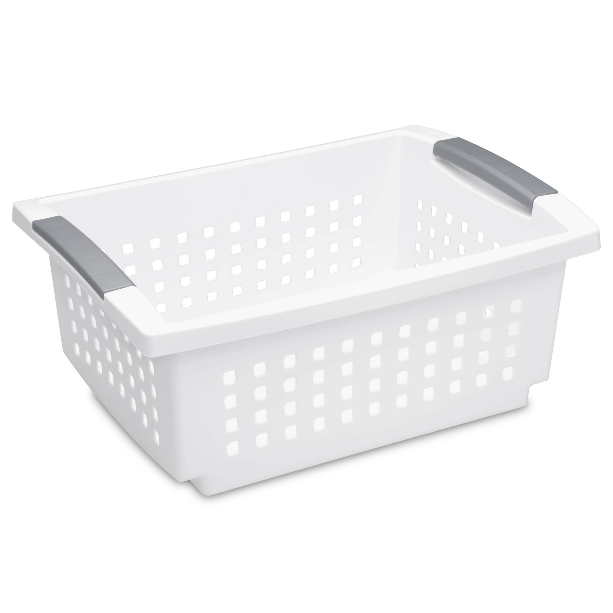 Sterilite Medium Stacking Basket, Open Plastic Bin, Space Saving Organizers, White