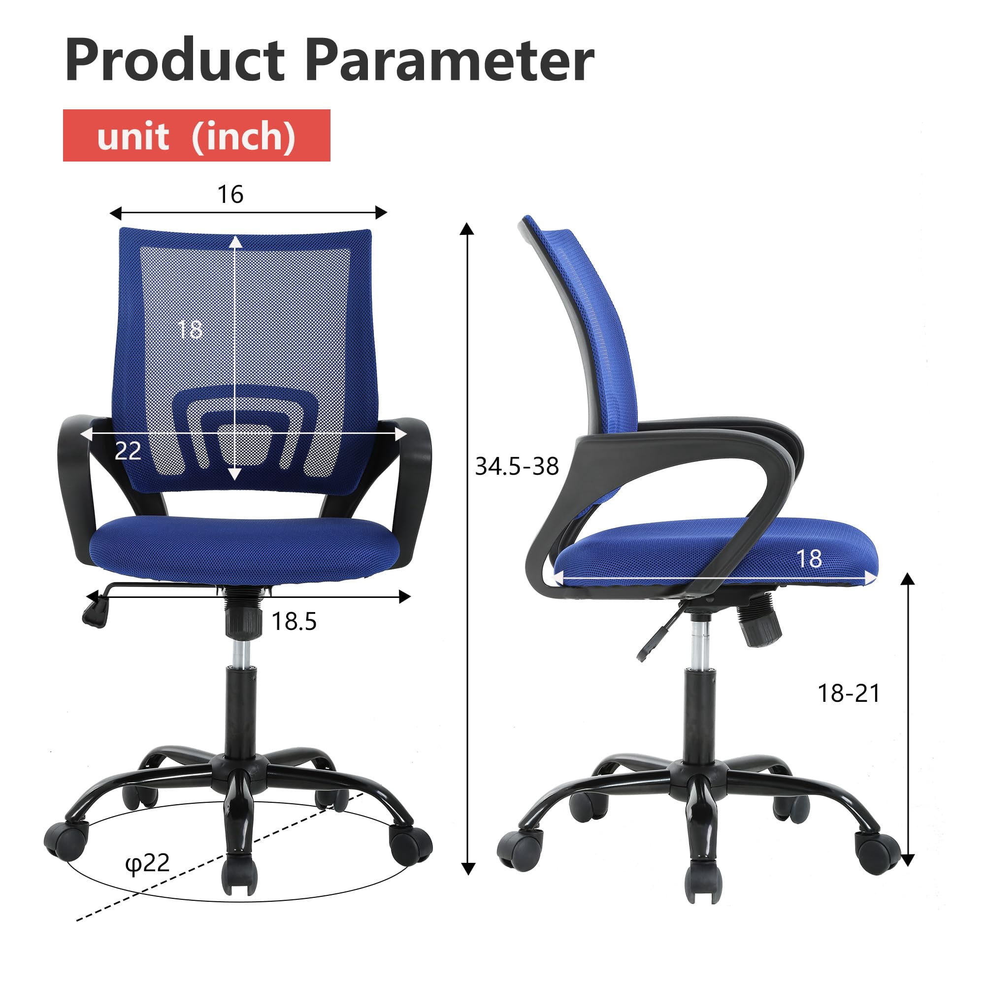 PayLessHere Ergonomic Chair , Adjustable Home Office Chair , Lumbar Support ,Swivel Rolling , Blue