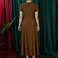 thumbnail image 4 of Evdexr Long Maxi Dresses for Women Plus Size Solid Color Dress Short Sleeve Crew Neck Dresses Light Brown 3XL, 4 of 4