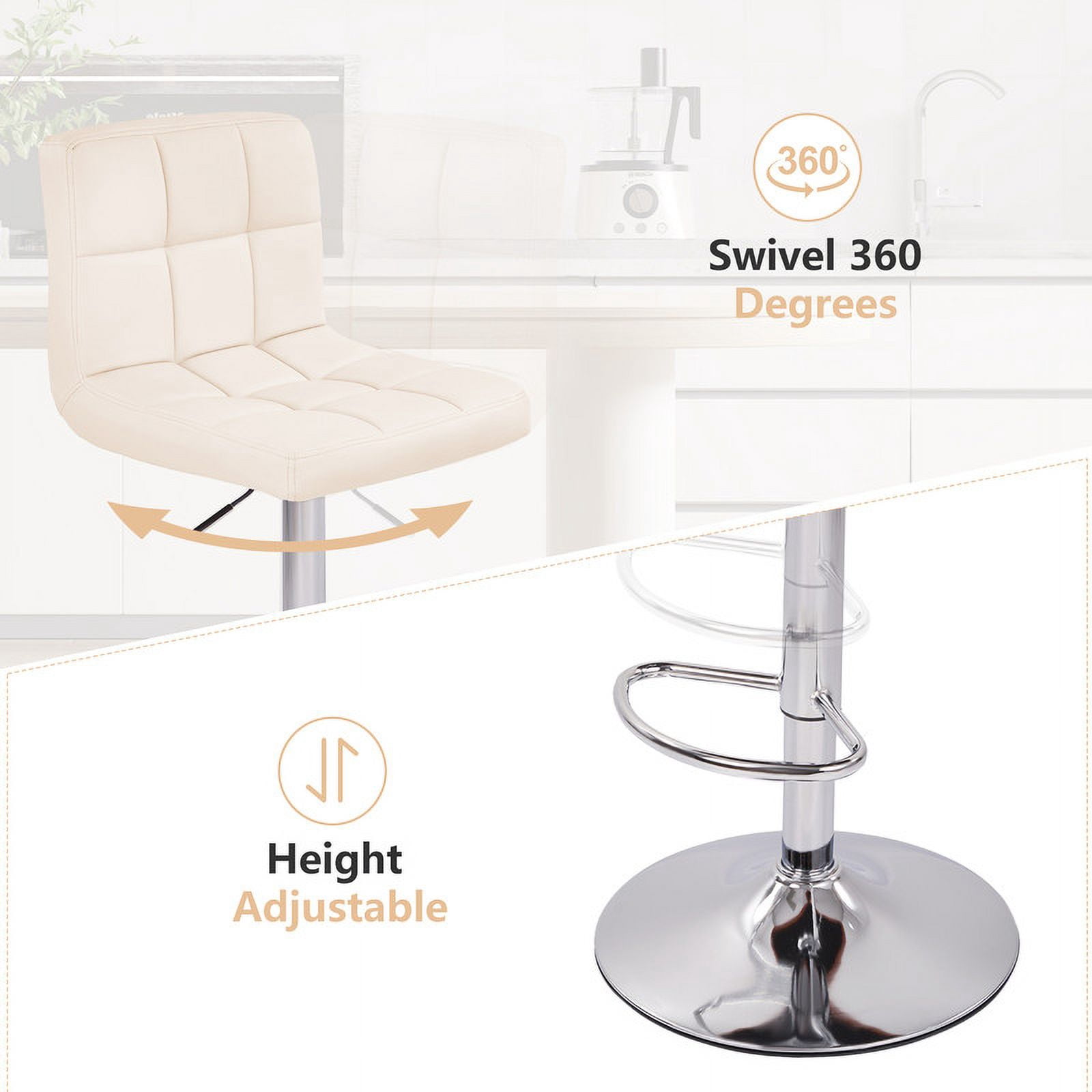 Hawsaiy Modern Adjustable Swivel Bar Stools Set of 2, PU Leather Bar Chairs with Footrest, Beige
