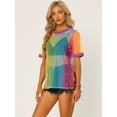 thumbnail image 2 of DARING DIVA Women's Sheer Mesh Top Contrast Short Sleeve T-Shirt L Pink Rainbow, 2 of 6