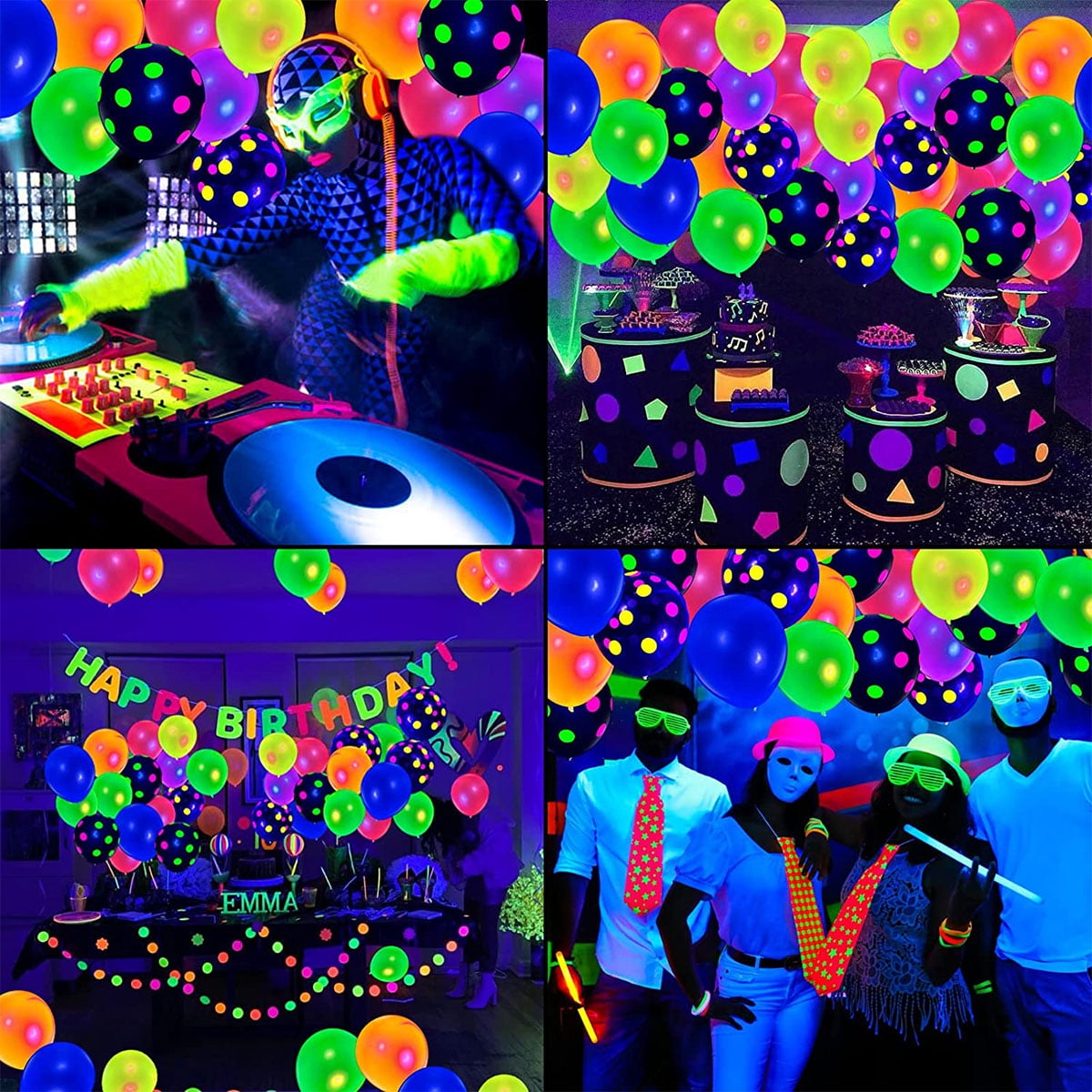 Retrok 90pcs UV Neon Balloons 12