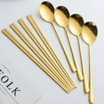 thumbnail image 4 of Buyer Star 4 Set Gold Korean Reusable Metal Stainless Steel Chopsticks Spoon Set, 4 of 6