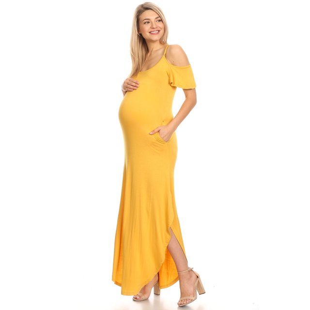 White Mark Women's Plus Size Maternity Cold Shoulder Maxi Dress