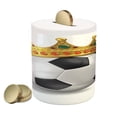 thumbnail image 1 of King Piggy Bank, Football Soccer Sports Championship Inspired Ball Crown with Ornaments Image Print, Ceramic Coin Bank Money Box for Cash Saving, 3.6" X 3.2", Multicolor, by Ambesonne, 1 of 4