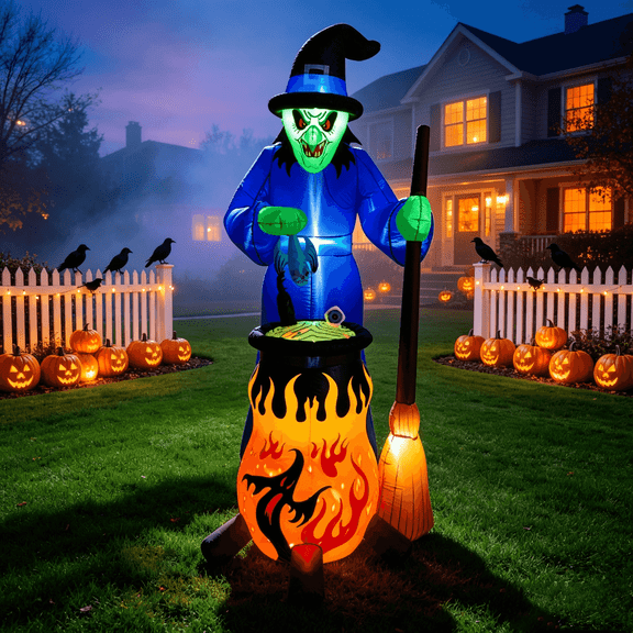 7.8 ft Halloween Inflatable Witch Outdoor Decoration, Blow-Up Witch with Built-in LED Lights, Halloween Yard Garden Lawn Holiday Party Decor