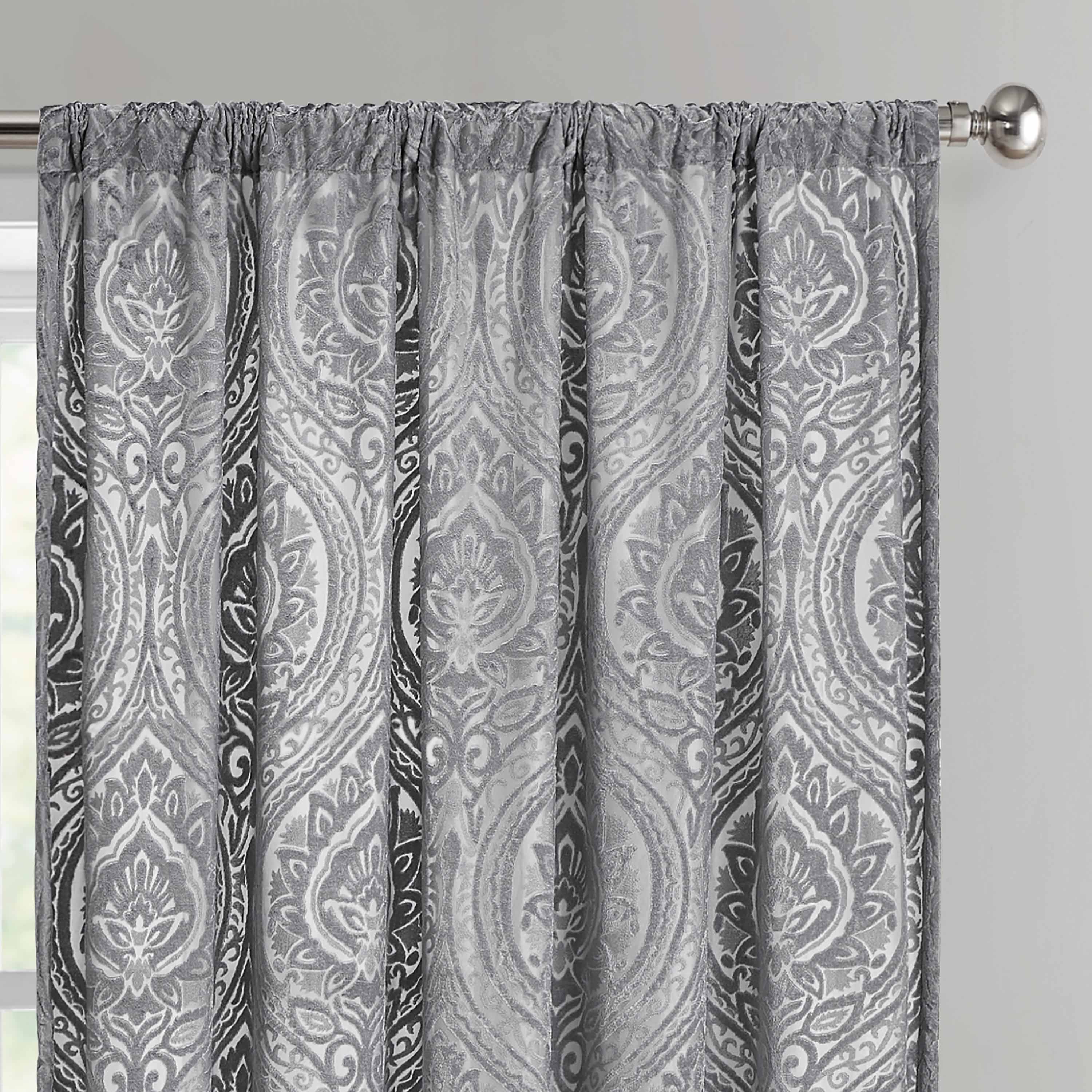 Mainstays Velvet Sheer Ogee Burnout Rod Pocket Single Curtain Panel, 54" x 84", Grey