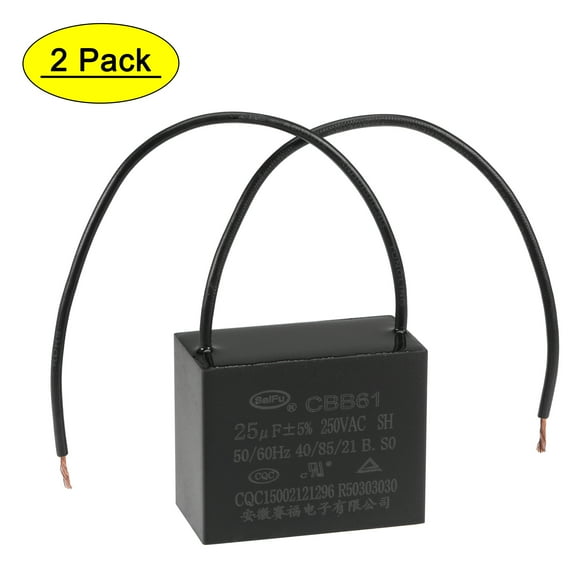 Uxcell 25uF 250V AC 2 Wires CBB61 Ceiling Fan Capacitors 2 Pack
