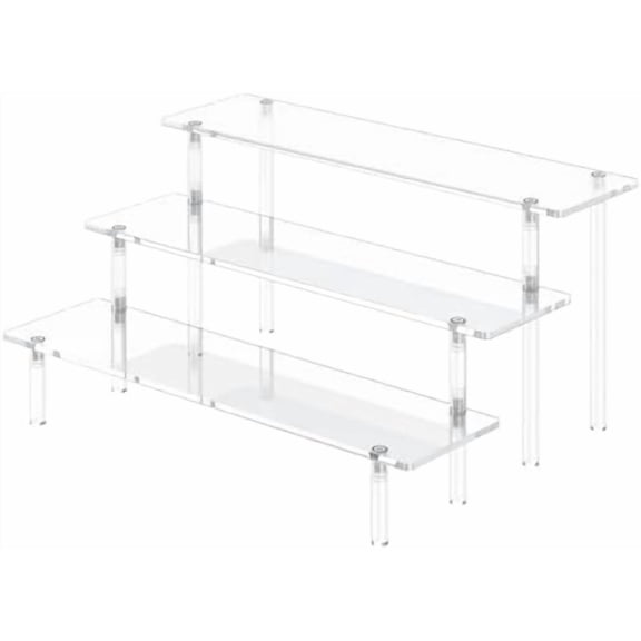 3 Tier Acrylic Display Risers, Large Perfume Organizer Stand, Clear Cupcake Stand Holder, Display Shelves for Figurines, Dessert Shelf for Party, Risers Display Stand for Decoration (1 Pack)