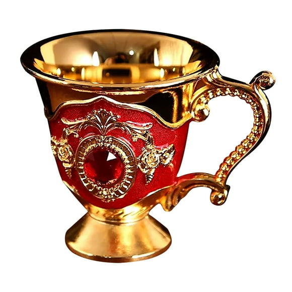 Harpily Large Capacity Bag Qianlong Cup Antique Ornaments European Style Creative Retro Baijiu Cup Handle Cup Metal Handicraft Gift Home Decoration Tea Cup