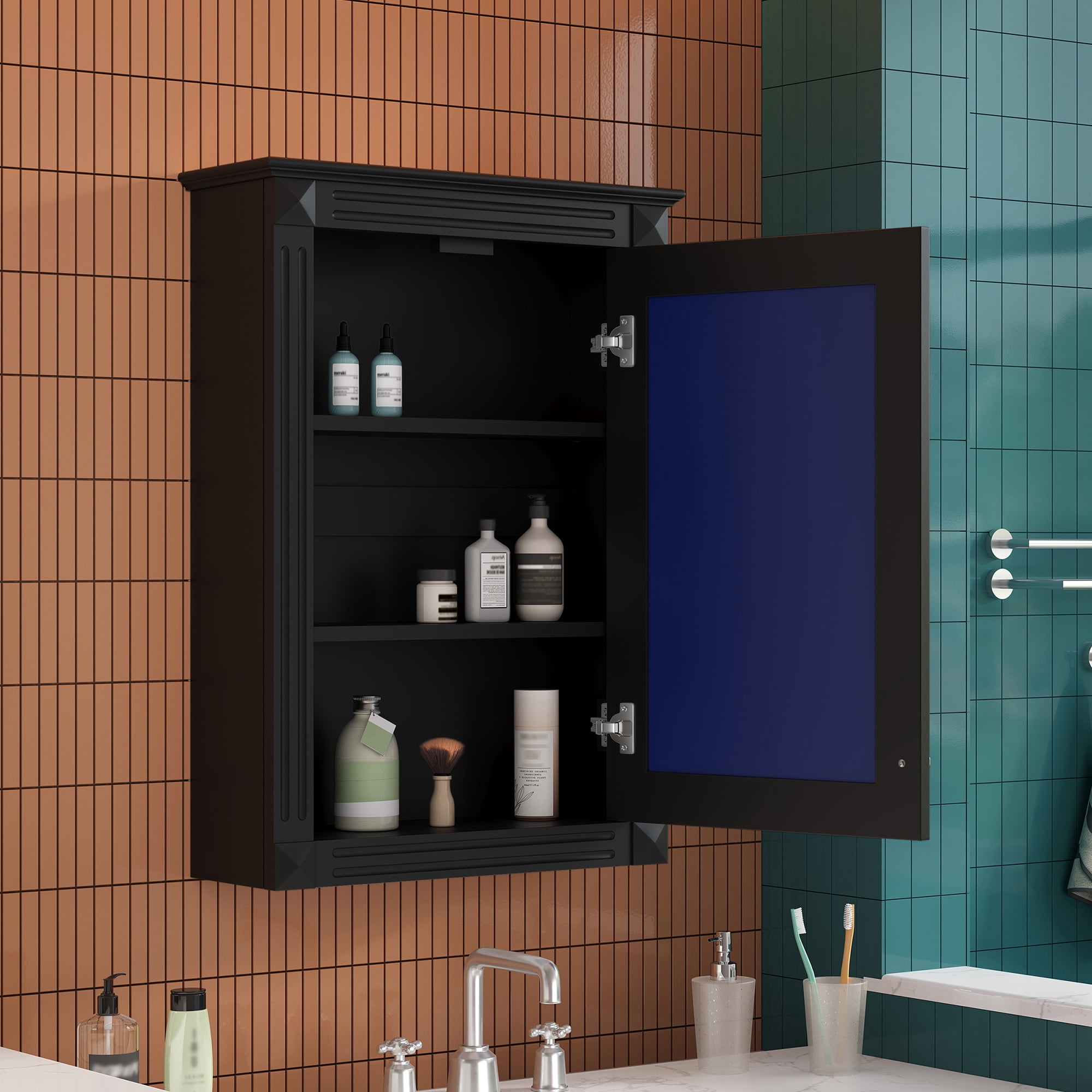 Euroco 20" Wall Mounted Bathroom Storage Cabinet with Mirror, Medicine Cabinet with Height Adjustable Shelf, Over the Toilet Space Saver Cabinet