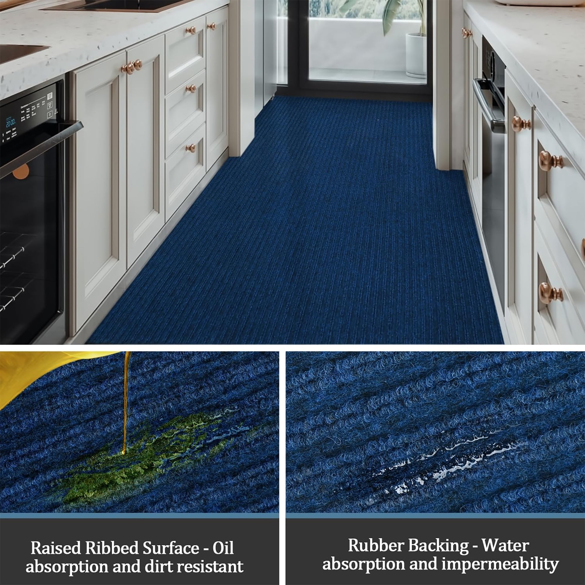 WANLISELL 3 x 10 ft Commercial Rug, Non-Slip Runner Rug Entrance Mat, Indoor Outdoor Front Door Mat for High Traffic Areas, Blue