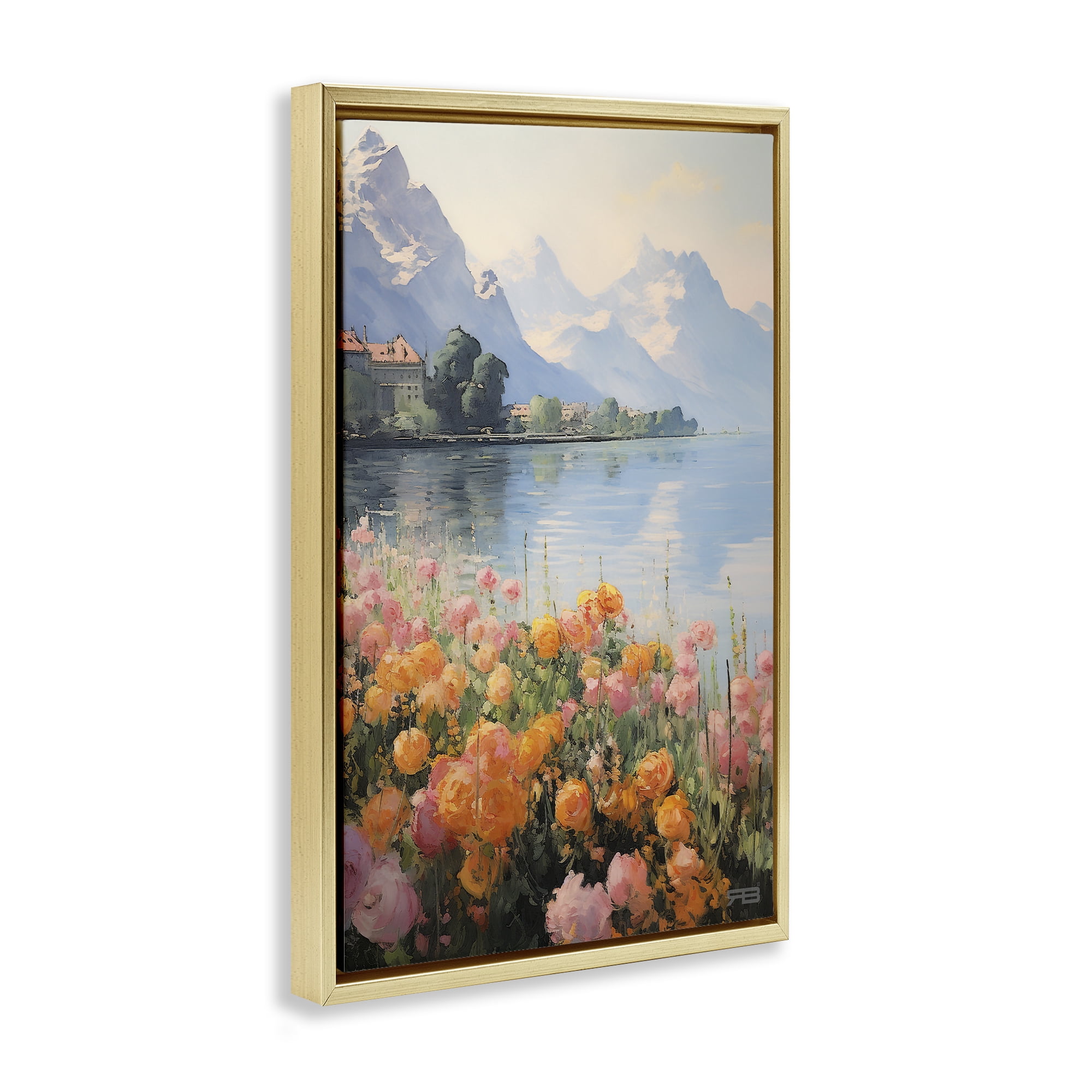 Stupell Industries Mountain Meadow Outskirts Landscape Painting Gold Floater Framed Art Print Wall Art, 17 x 25
