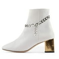 thumbnail image 3 of XYD Women Fashion Block Short Heel Ankle Chain Strap Boots Square Almond Toe Side Zip Booties Dressy Shoes Size 14.5 White, 3 of 4