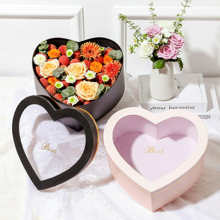 HIABIO 2pcs Heart Shaped Flower Box Floral Gift Boxes with Transparent  Window Lids Luxury Style Flower Arrangements 