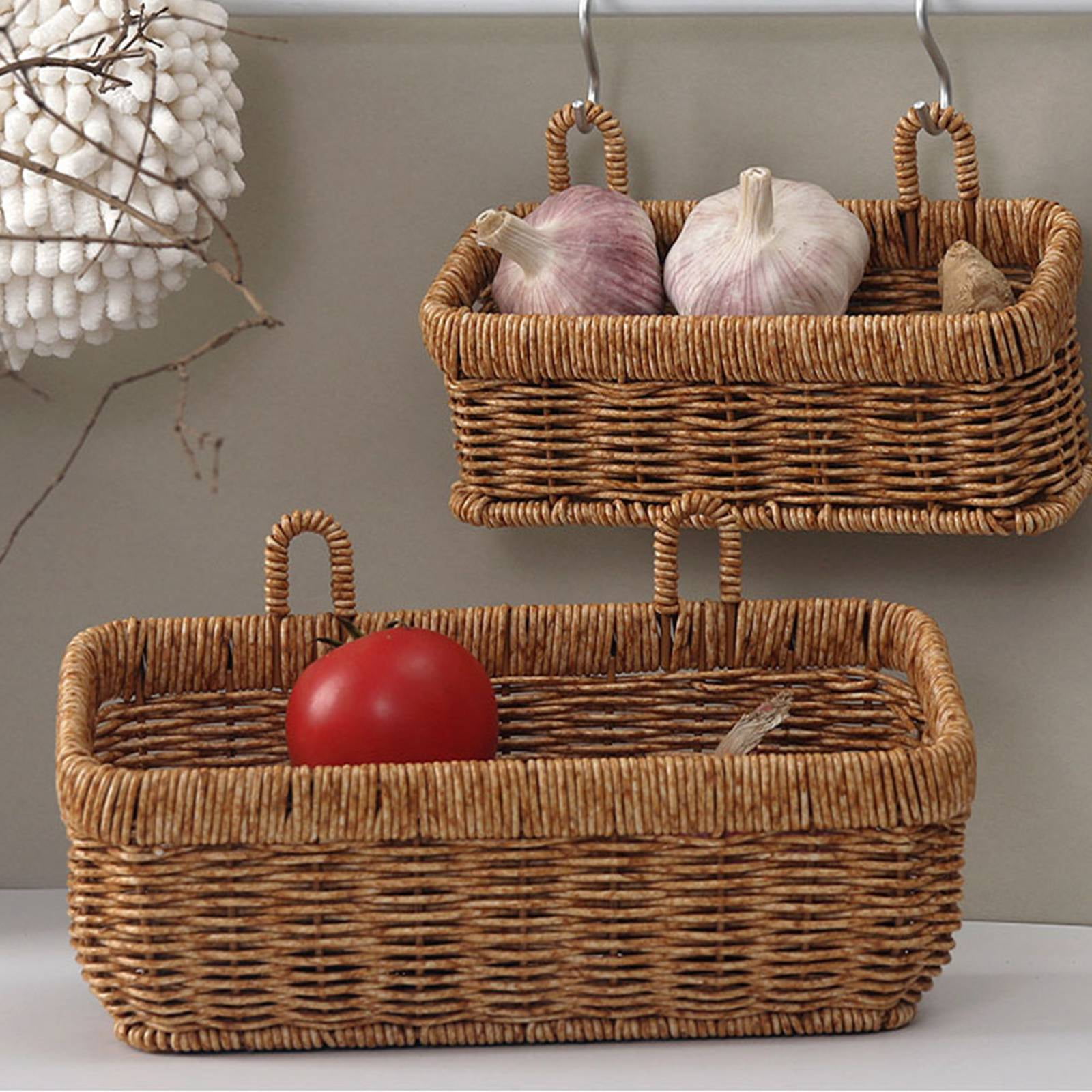 Hotiary Hanging Storage Basket, Imitation Rattan Wall Hanging Basket Hanging Wall Onion Basket Wove Hanging Basket Handwoven Basket for Kitchen or Home,10.8"x5.1"