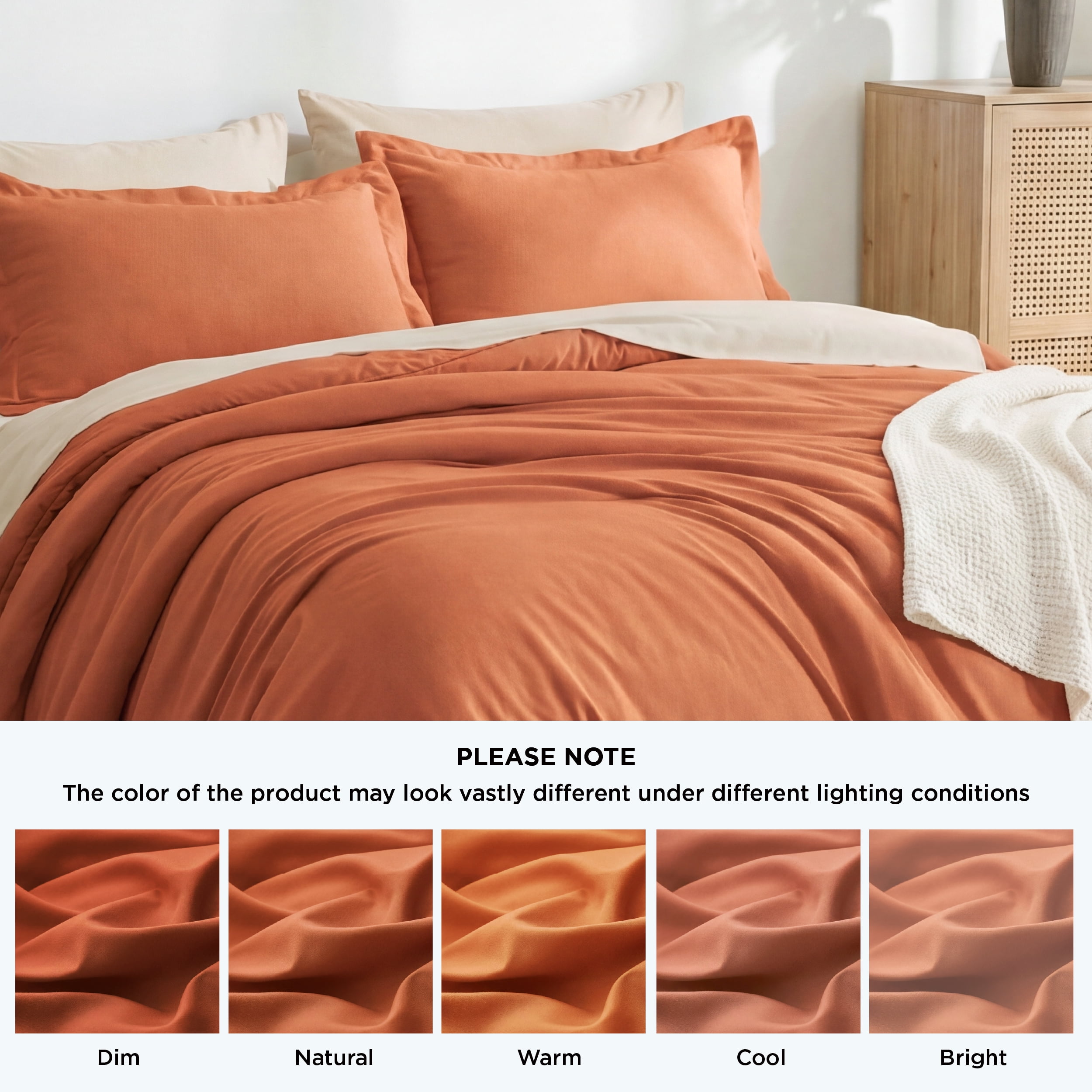 U by Bedsure King Comforter Set Burnt Orange, 7 Pieces Reversible Bed in a Bag, Boho Lightweight Bedding Set, Contrasting Design