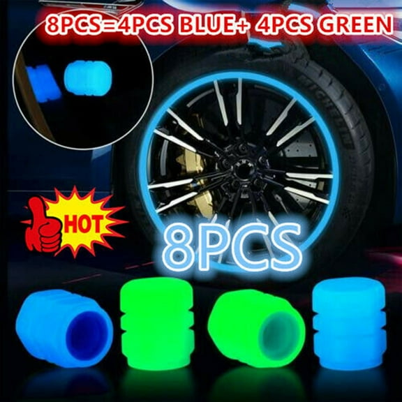 8Pcs Universal Fluorescent Luminous Tire Valve Stem Cap Car Tire Valve Cap Tight Leak-Proof Seal Fluorescent-Green Blue Fangkenuo